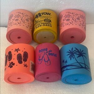 Koozies insulated Foam can coolers Beach shells sea tow foot flops toes in sand